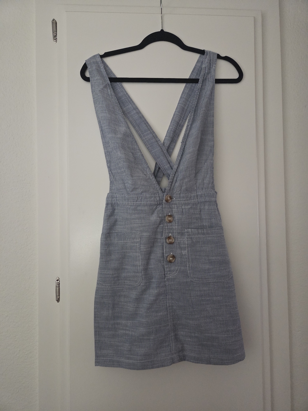 100% Cotton Chic Striped White &Blue Overall Style Dress with Button Front